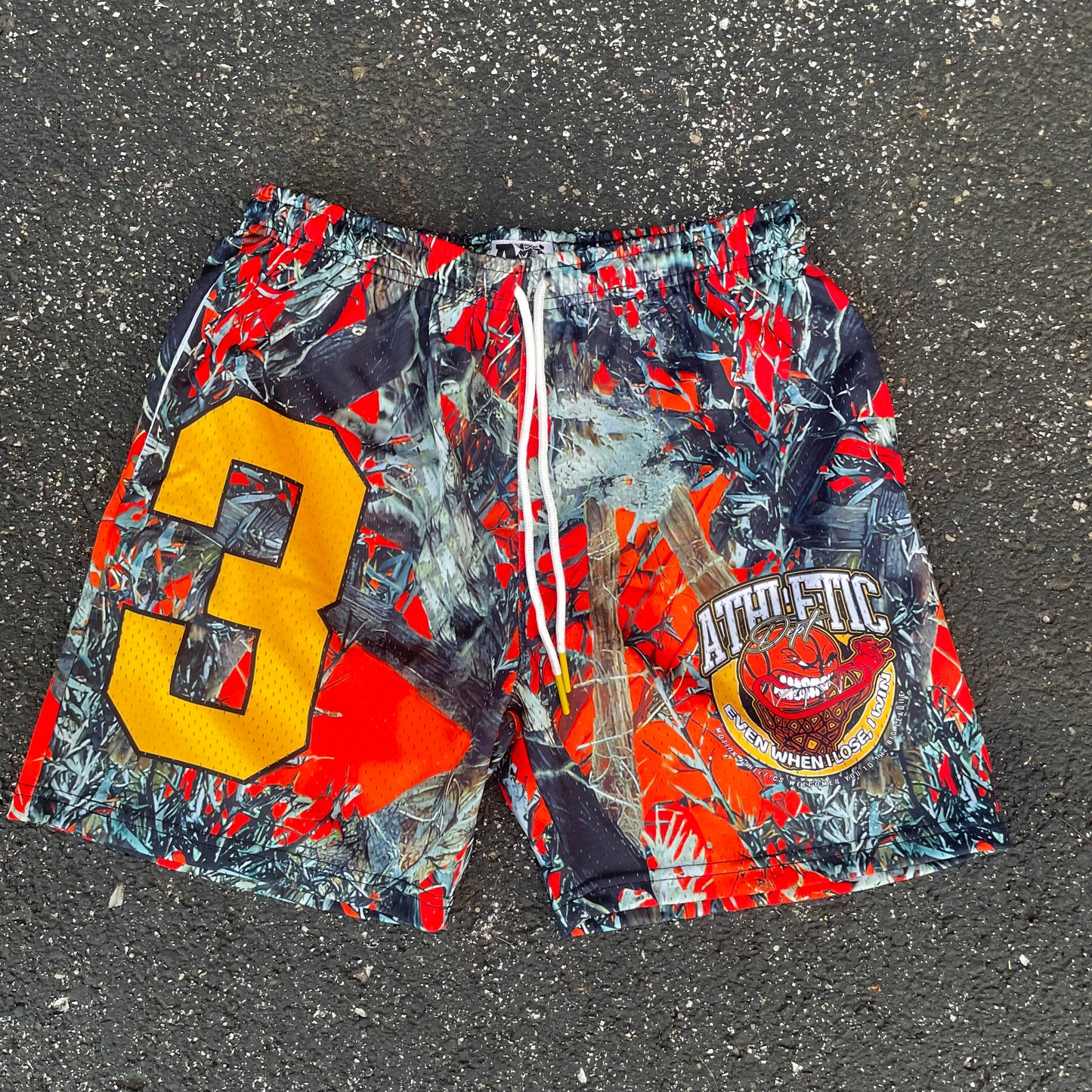 Orange Camo Motion Athletics Varsity Mesh Shorts