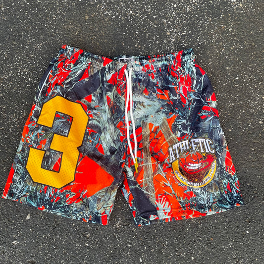 Orange Camo Motion Athletics Varsity Mesh Shorts